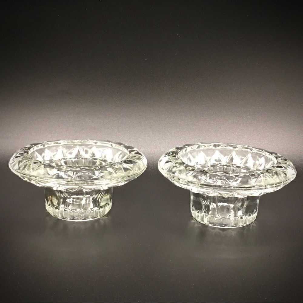 Vintage Faceted Round Crystal Taper Candle Holders